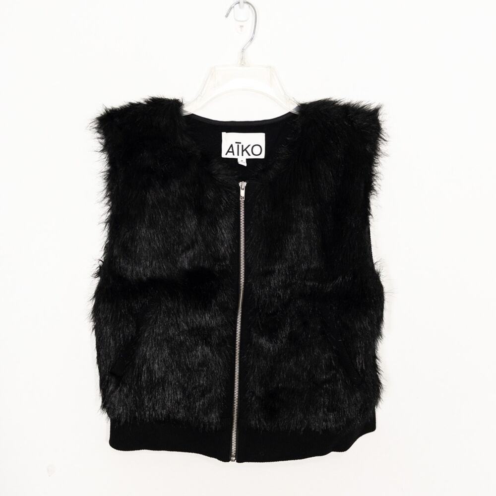 Aiko Faux Fur Vest Jacket Black Sz M